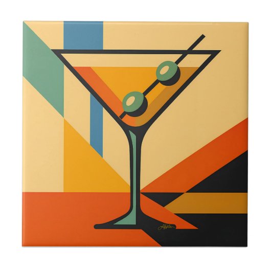 Mid Century Modern Sunrise Bauhaus Martini Tegeltje (Voorkant)