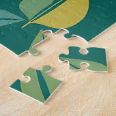 Mid-Century Modern Teal Botanical Geometric Leaf Legpuzzel (Zijkant)