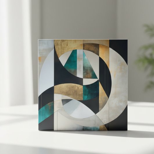 Mid-Century Modern Teal Gold Geometric Abstract Tegeltje