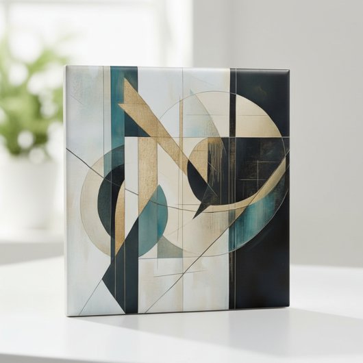 Mid-Century Modern Teal Gold Linear Geometric Tegeltje