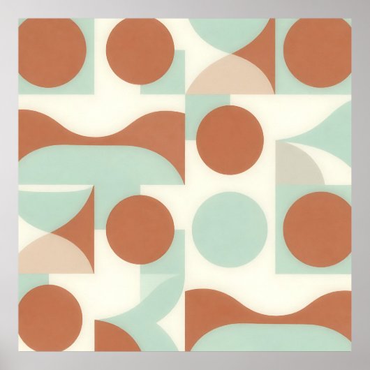 Mid Century Modern Terracotta Abstracte Vormen Poster (Voorkant)