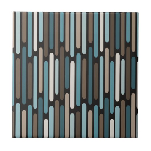 Mid Century Modern Thin Stripes Turquoise Brown Tegeltje (Voorkant)