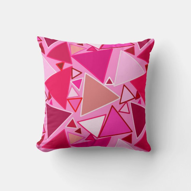 Mid-Century Modern Triangles, Roze en Bourgogne Kussen (Voorkant)