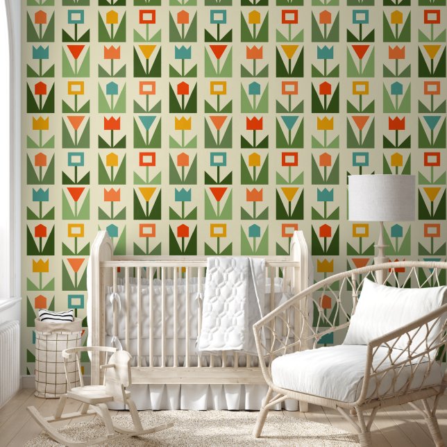 Mid-Century Modern Tulip Wallpaper Behang (Kinderen)