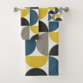 Mid-Century Modern Turmer Gunmetal en blauw Bad Handdoek (Insitu)