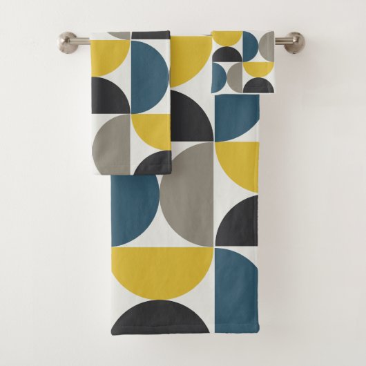 Mid-Century Modern Turmer Gunmetal en blauw Bad Handdoek (Insitu)