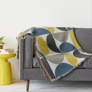 Mid-Century Modern Turmer Gunmetal en blauw Deken