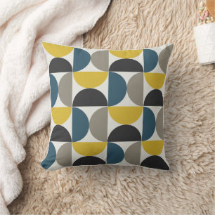 Mid-Century Modern Turmer Gunmetal en blauw Kussen