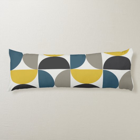 Mid-Century Modern Turmer Gunmetal en blauw Lichaamskussen (Voorkant)