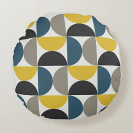 Mid-Century Modern Turmer Gunmetal en blauw Rond Kussen