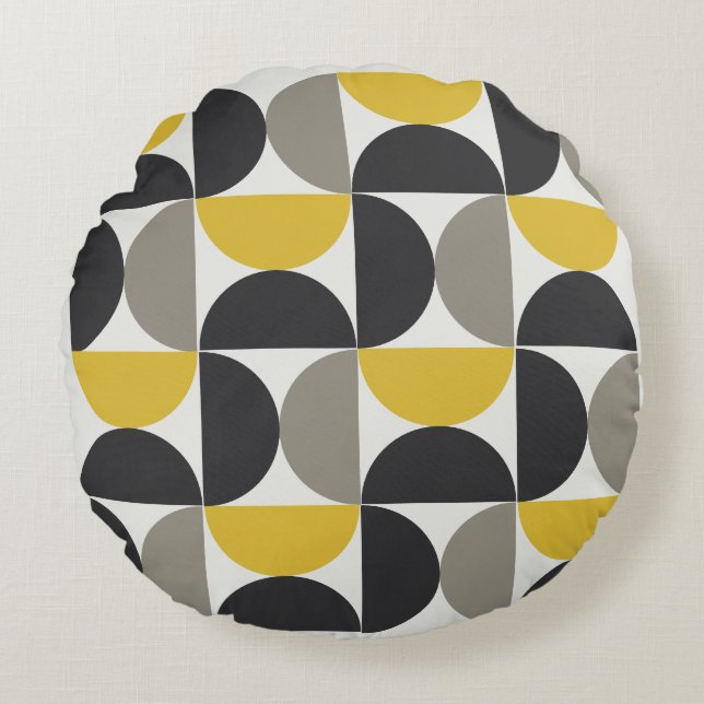 Mid-Century Modern Turmeric Gunmetal Rond Kussen (Voorkant)