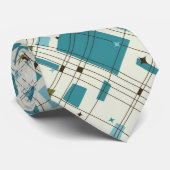 Mid Century Modern, Turquoise, Black, Geometric Stropdas (Opgerold)