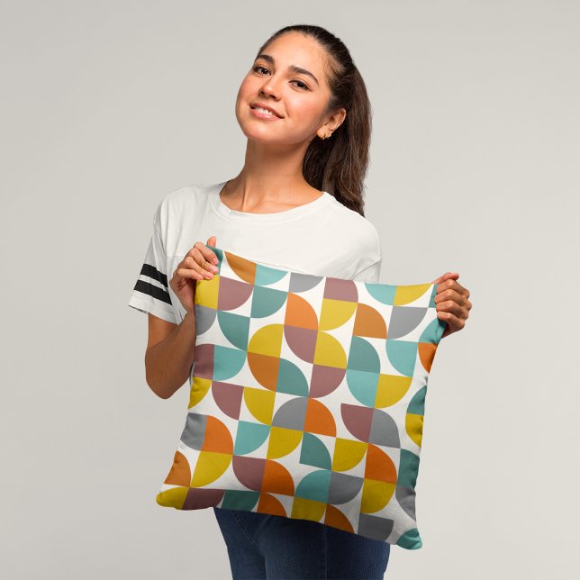 Mid-Century Modern Turquoise Gold Rust Pie Shapes Kussen (Creator heeft geüpload)