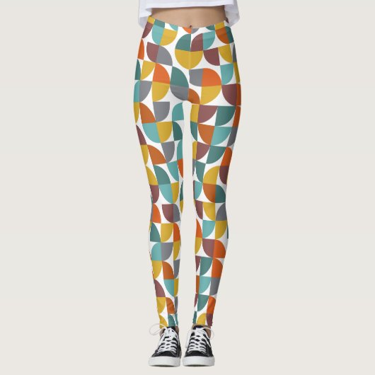 Mid-Century Modern Turquoise Gold Rust Pie Shapes Leggings (Voorkant)