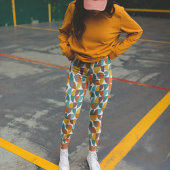 Mid-Century Modern Turquoise Gold Rust Pie Shapes Leggings