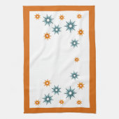 Mid-Century Modern Turquoise & Oranje Starbursts Theedoek (Verticaal)