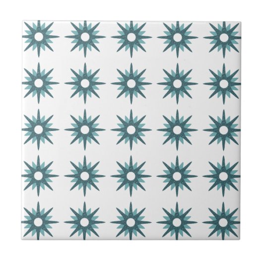 Mid-Century Modern Turquoise Starburst Pattern Cer Tegeltje (Voorkant)