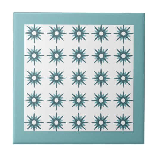 Mid-Century Modern Turquoise Starburst Pattern Tegeltje (Voorkant)