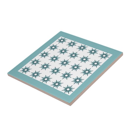 Mid-Century Modern Turquoise Starburst Pattern Tegeltje (Zijkant)