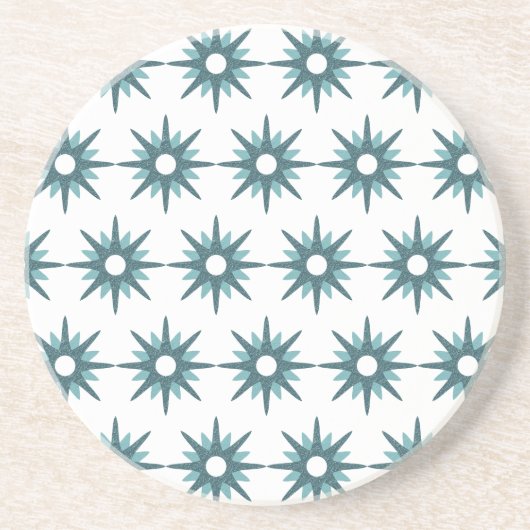 Mid-Century Modern Turquoise Starburst Pattern Zandsteen Onderzetter (Voorkant)