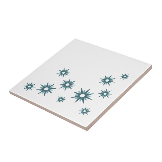 Mid-Century Modern Turquoise Starbursts Tegeltje (Zijkant)