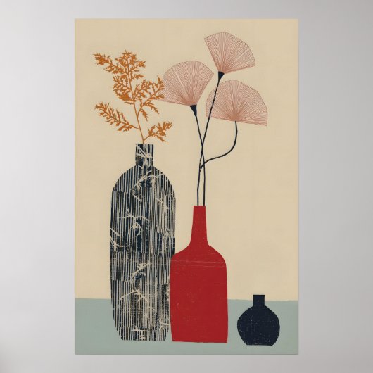 Mid Century Modern Vaas Muur Kunst Print (Voorkant)