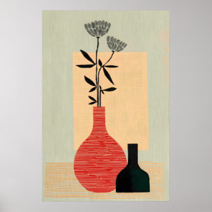 Mid Century Modern Vaas Muur Kunst Print, Minimali Poster