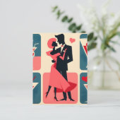 Mid Century Modern Valentijn Dancing Paar Briefkaart (Staand voorkant)
