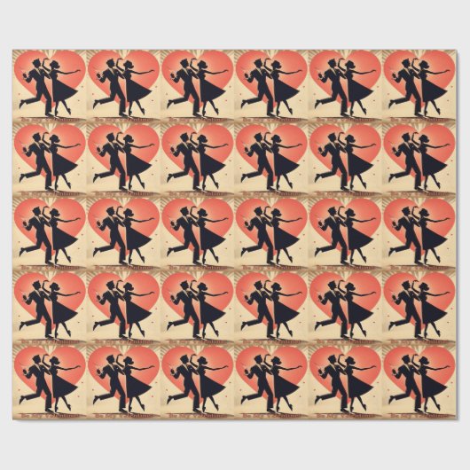 Mid Century Modern Valentijn Dancing Paar Cadeaupapier (Vlak)