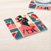 Mid Century Modern Valentijn Dancing Paar Kartonnen Onderzetters (Schuin)