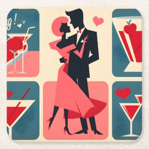 Mid Century Modern Valentijn Dancing Paar Kartonnen Onderzetters