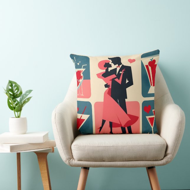 Mid Century Modern Valentijn Dancing Paar Kussen (Stoel)