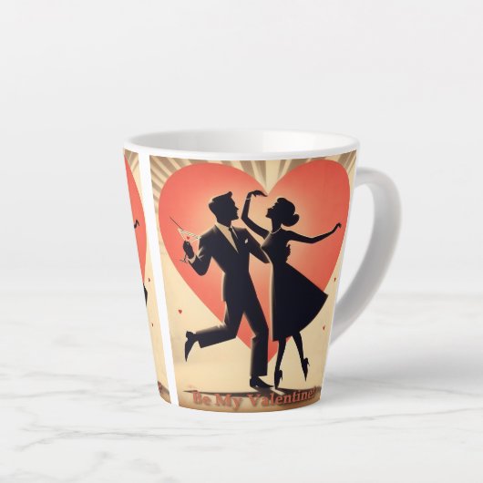 Mid Century Modern Valentijn Dancing Paar Latte Mok (Rechterhoek)