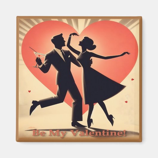 Mid Century Modern Valentijn Dancing Paar Magneet (Voorkant)