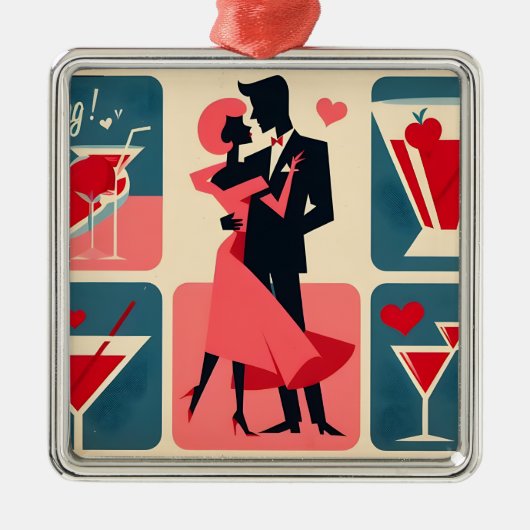 Mid Century Modern Valentijn Dancing Paar Metalen Ornament (Voorkant)