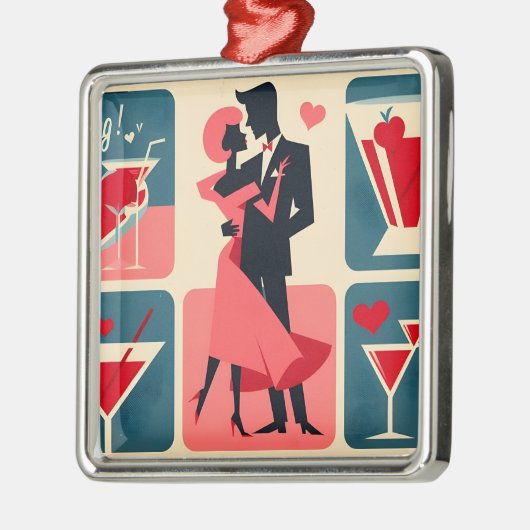 Mid Century Modern Valentijn Dancing Paar Metalen Ornament (Links)