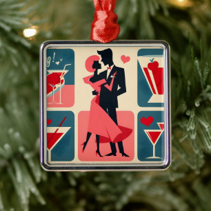 Mid Century Modern Valentijn Dancing Paar Metalen Ornament