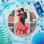 Mid Century Modern Valentijn Dancing Paar Papieren Bordje (Feest)