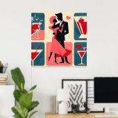 Mid Century Modern Valentijn Dancing Paar Poster (Thuiskantoor)