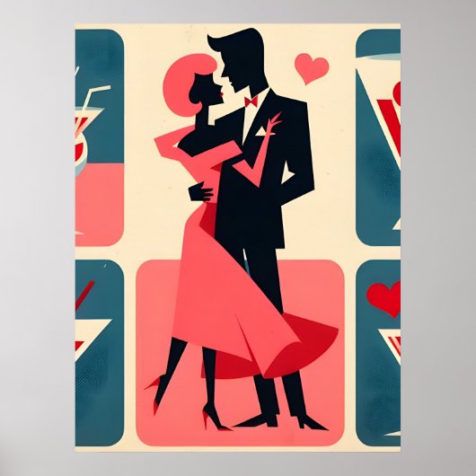 Mid Century Modern Valentijn Dancing Paar Poster (Voorkant)