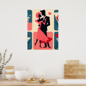 Mid Century Modern Valentijn Dancing Paar Poster (Keuken)