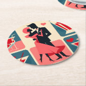 Mid Century Modern Valentijn Dancing Paar Ronde Kartonnen Onderzetter (Gebogen)