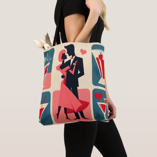 Mid Century Modern Valentijn Dancing Paar Tote Bag (Dichtbij)