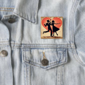 Mid Century Modern Valentijn Dancing Paar Vierkante Button 5,1 Cm (In situ)