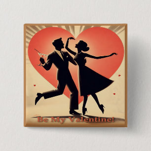 Mid Century Modern Valentijn Dancing Paar Vierkante Button 5,1 Cm