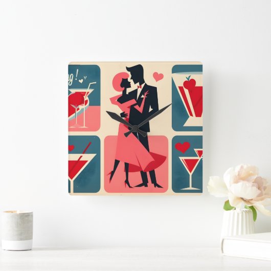 Mid Century Modern Valentijn Dancing Paar Vierkante Klok (Huis)