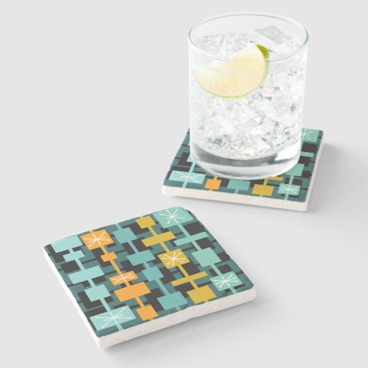 Mid Century Modern veelkleurig Blauwgroen Stenen Onderzetter (Zijkant)