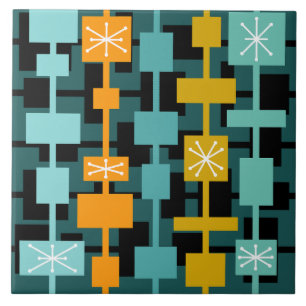 Mid Century Modern veelkleurig Blauwgroen Tegeltje