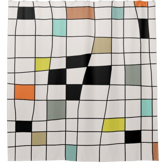Mid Century Modern Vervormde Tegels Douchegordijn (Voorkant)