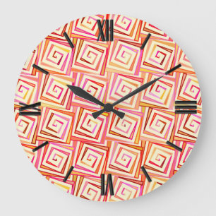 Mid-Century Modern vierkante spiralen - crèmekleur Grote Klok